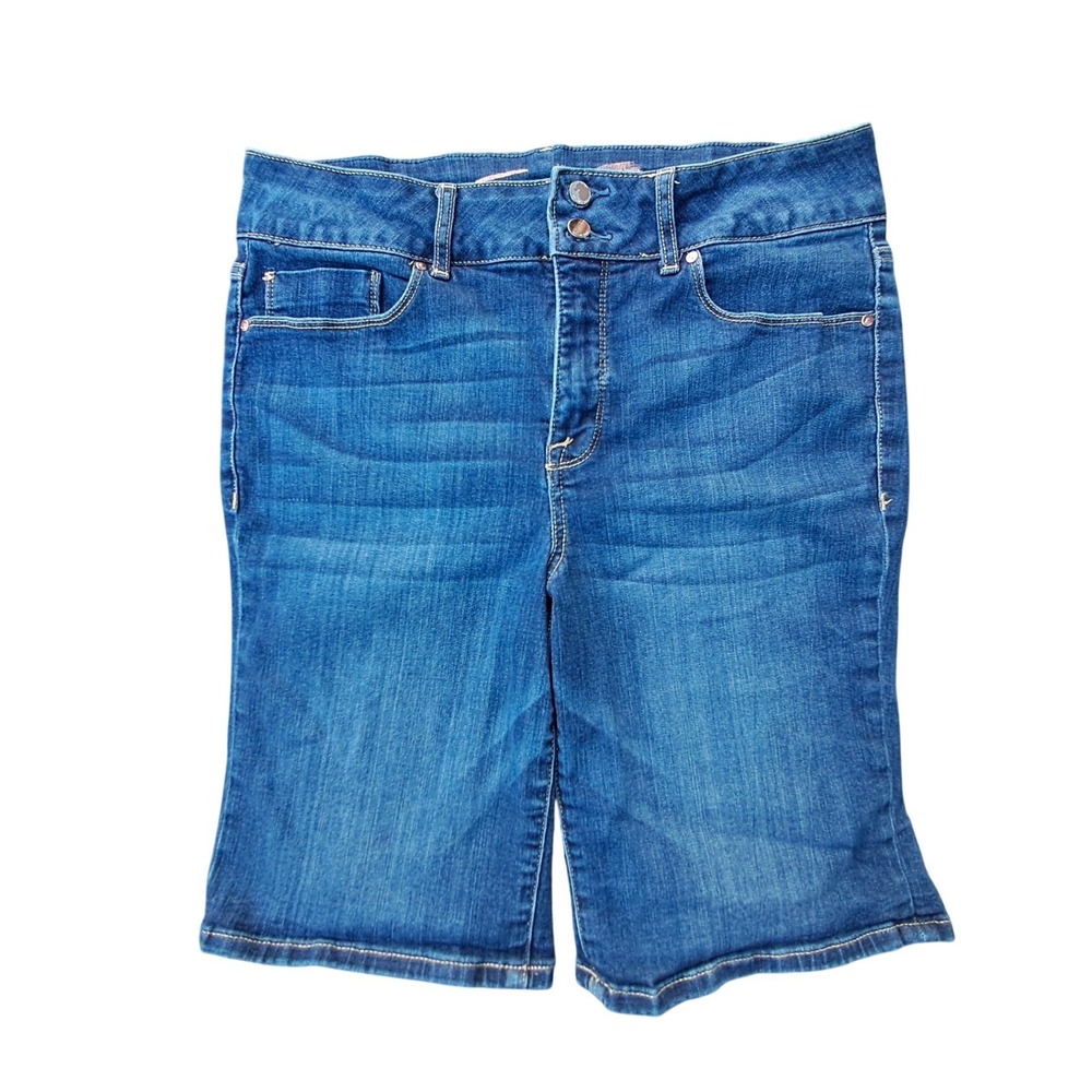 Seven7 Tummyless Bermuda Denim Shorts Atlantic Blue High‎ Rise Womens 12 MY3253